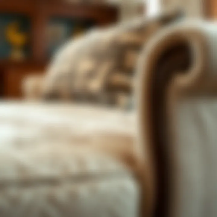 Luxurious Textiles in Elegant Traditional Furniture Close-up of luxurious upholstery fabric used in traditional furniture.