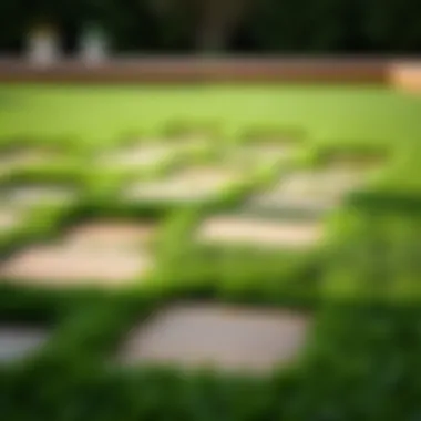 A lush green lawn with deck tiles creatively arranged