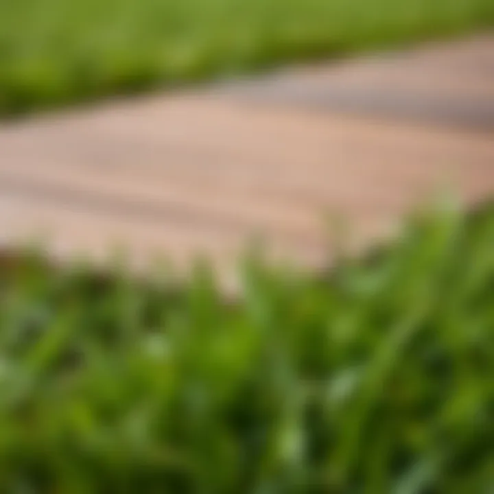 Close-up of deck tile texture placed on grass