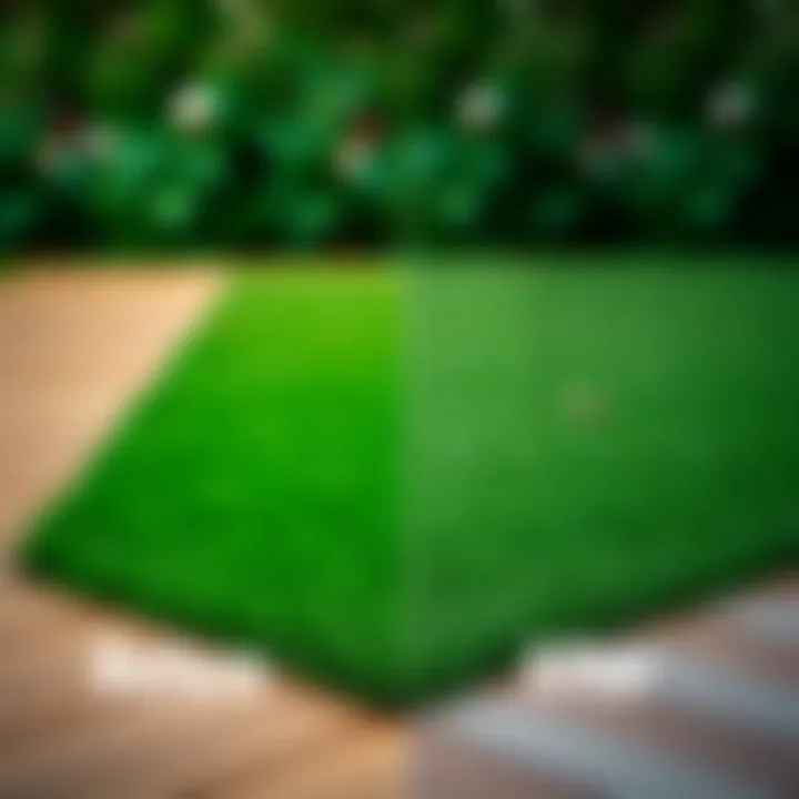 Before and after comparison of lawn with deck tiles