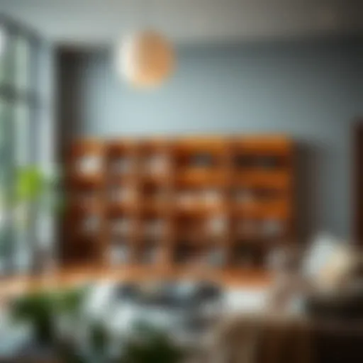 Modern Wood Bookshelf in Living Room Modern wood bookshelf in a stylish living room