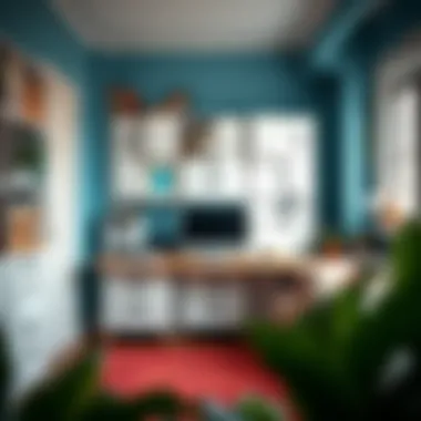 Various iris stackable drawers in a vibrant home office setting