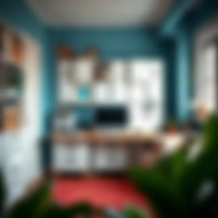 Various iris stackable drawers in a vibrant home office setting