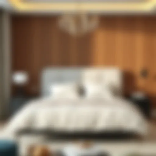 A modern king size bed with elegant bedding in a luxurious bedroom setting