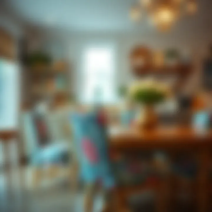 Vibrant Patterned Chair Covers Vibrant patterned chair covers bringing color to a kitchen