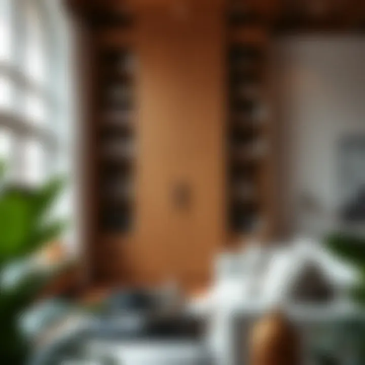 Stylish Living Room Featuring Tall Bookshelf with Doors Stylish living room featuring a tall bookshelf with doors