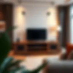 Elegant wooden TV stand in a stylish living room setting