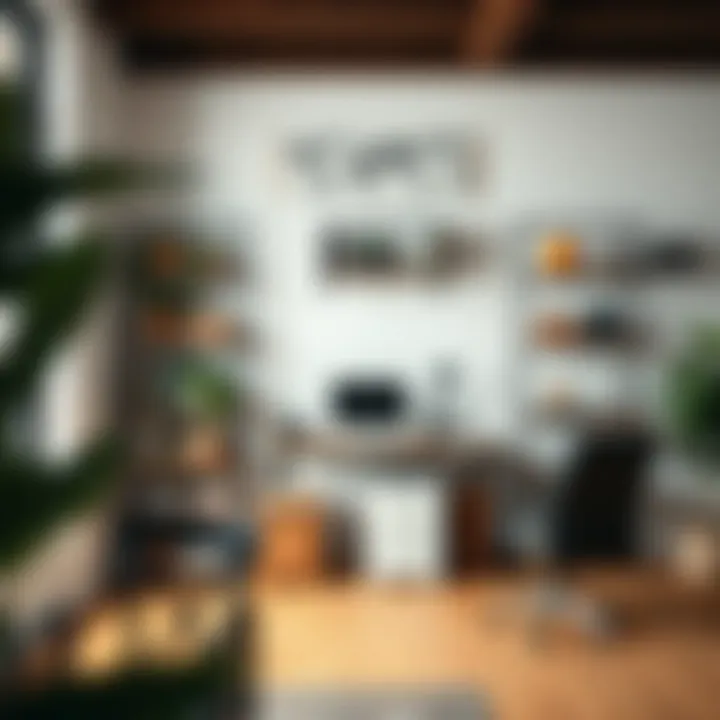 Chic Installation of Metal Wire Shelving in a Home Office Stylish installation of metal wire shelving in a cozy home office