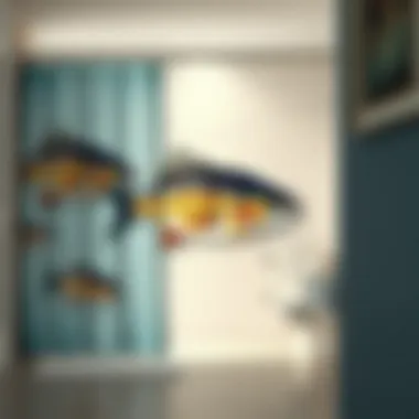 Bathroom with a serene fish motif curtain