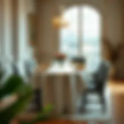 Stylish dining arrangement with an oblong tablecloth