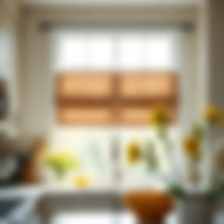 DIY installation of tension rods in a bright kitchen