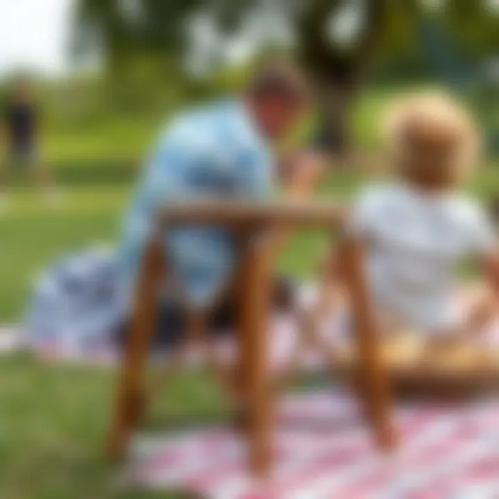Folding stool used in an outdoor picnic scenario