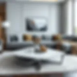 Elegant marble coffee table with silver legs showcasing a modern living room setting