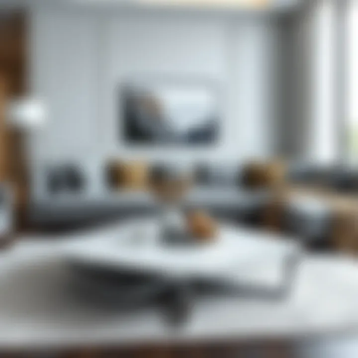 Elegant marble coffee table with silver legs showcasing a modern living room setting