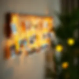 Aesthetic arrangement of fairy light photo clips on a decorative wall.