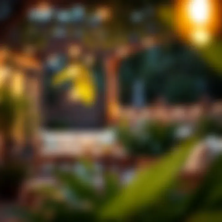 Magical Outdoor Ambiance Outdoor setting adorned with hanging leaf lights creating a magical ambiance