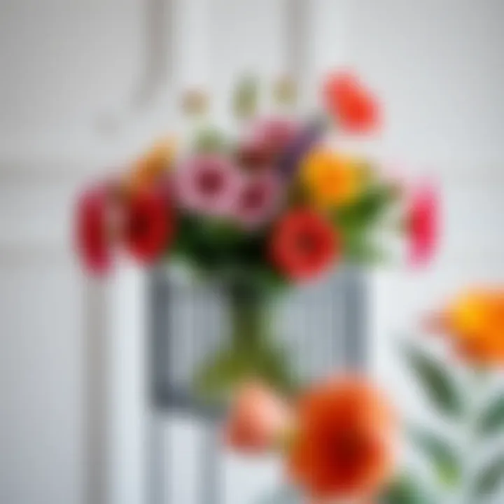 Vibrant Floral Arrangement on Black Metal Stand Close-up of black metal flower stand with vibrant flowers