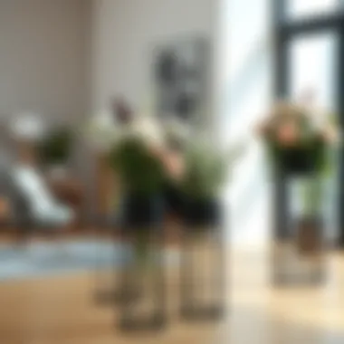 Minimalist Interior Featuring Black Metal Flower Stands Stylish black metal flower stands in a minimalist interior