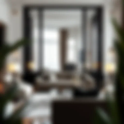 Sophisticated living room featuring a large mirror