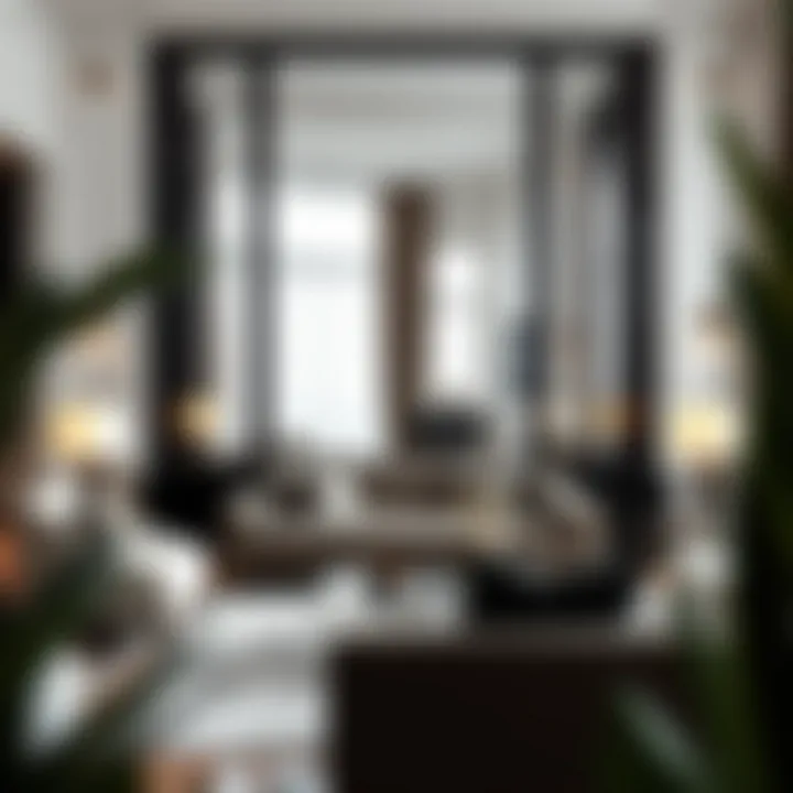 Sophisticated living room featuring a large mirror