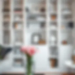 Elegant white bookshelf displaying a curated collection of books and decor items