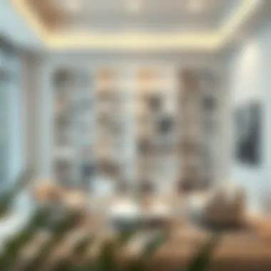 A Modern Focal Point Modern living room featuring a white bookshelf as a focal point