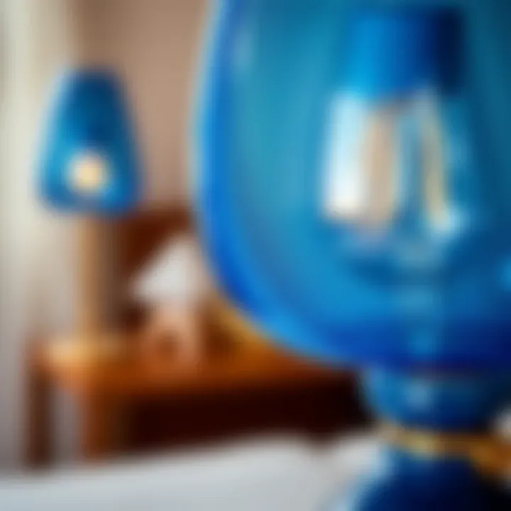Intricate Design Details of a Blue Touch Lamp Close-up of a blue touch lamp showcasing intricate design details.