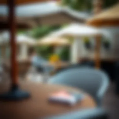 Close-up of various materials used in outdoor tables and umbrellas