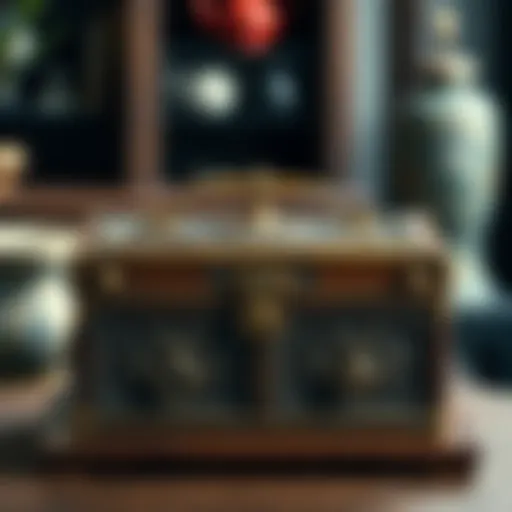 A beautifully crafted antique tea caddy box displaying intricate woodwork and brass fittings