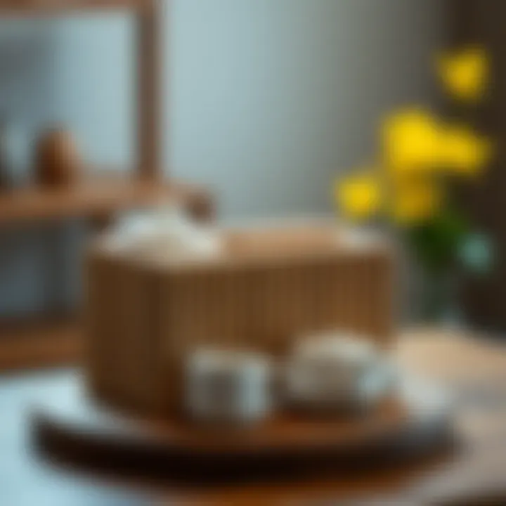 A modern tea caddy box made from sustainable materials, showcasing contemporary design elements