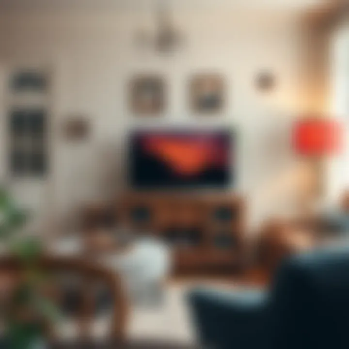 A cozy living room featuring a vintage TV cabinet