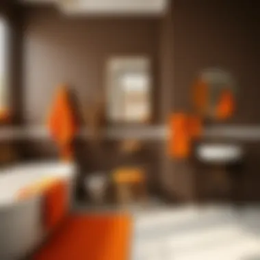 Stylish bathroom featuring orange towels that enhance the color palette