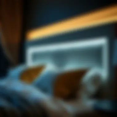 Close-Up of LED Headboard Features Close-up of LED headboard showcasing lighting features and design elements