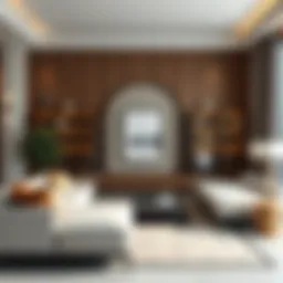 Elegant long low bookcase in a modern living room