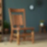 A rustic farmhouse wooden chair with a natural finish and intricate details