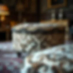 A vintage ottoman covered in luxurious fur showcasing intricate design patterns