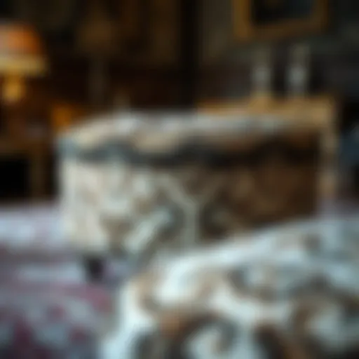A vintage ottoman covered in luxurious fur showcasing intricate design patterns