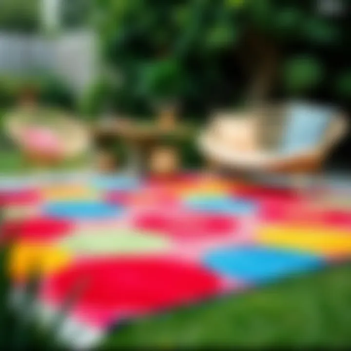 Colorful Rug in Garden Setting Colorful outdoor 9x12 rug in a garden setting