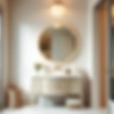 Luxurious round mirror above a chic vanity in a contemporary bathroom