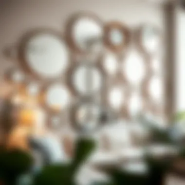 Stylish round mirrors arranged creatively on a gallery wall