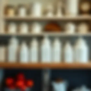 Vintage Milk Glass Spice Jars Display Elegant display of vintage milk glass spice jars on a kitchen shelf