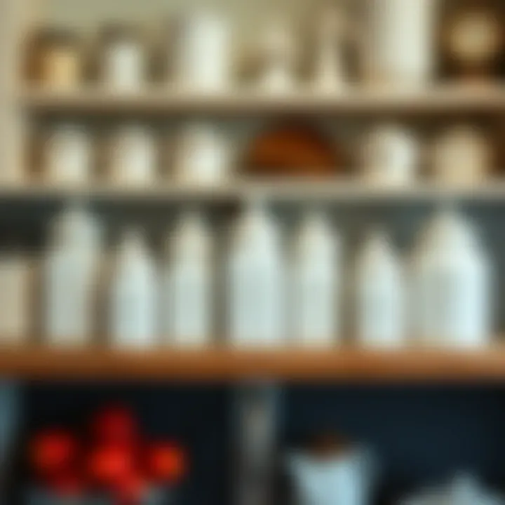 Vintage Milk Glass Spice Jars Display Elegant display of vintage milk glass spice jars on a kitchen shelf