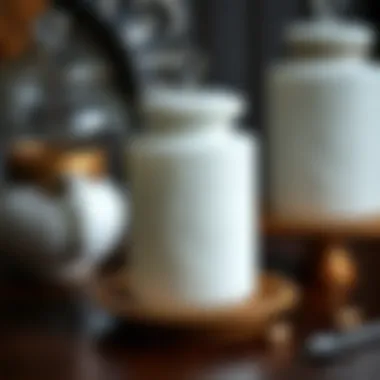 Intricate Designs of Milk Glass Spice Jars Close-up of intricate designs on a milk glass spice jar