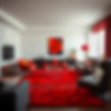 Contemporary space featuring a bold red rug set