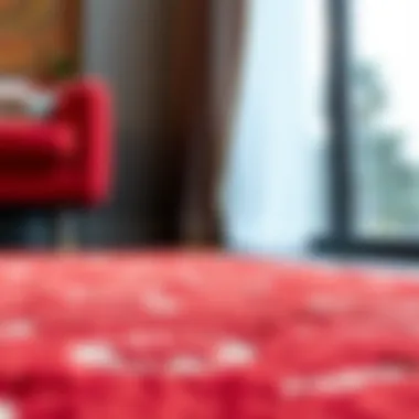 Close-up of texture and design of a sophisticated red rug