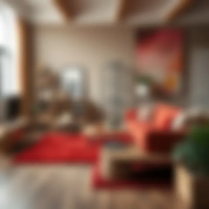 Colorful interior design showcasing red rug pairing ideas