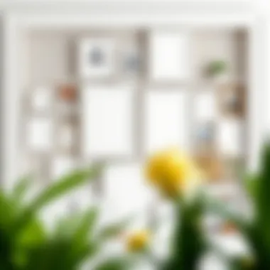 Creative arrangement of multiple white wood frames on a wall