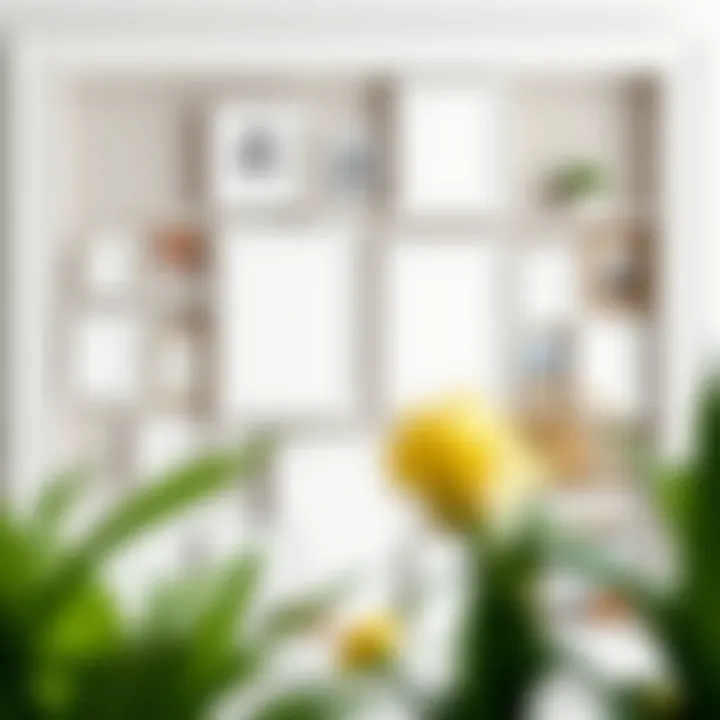 Creative arrangement of multiple white wood frames on a wall