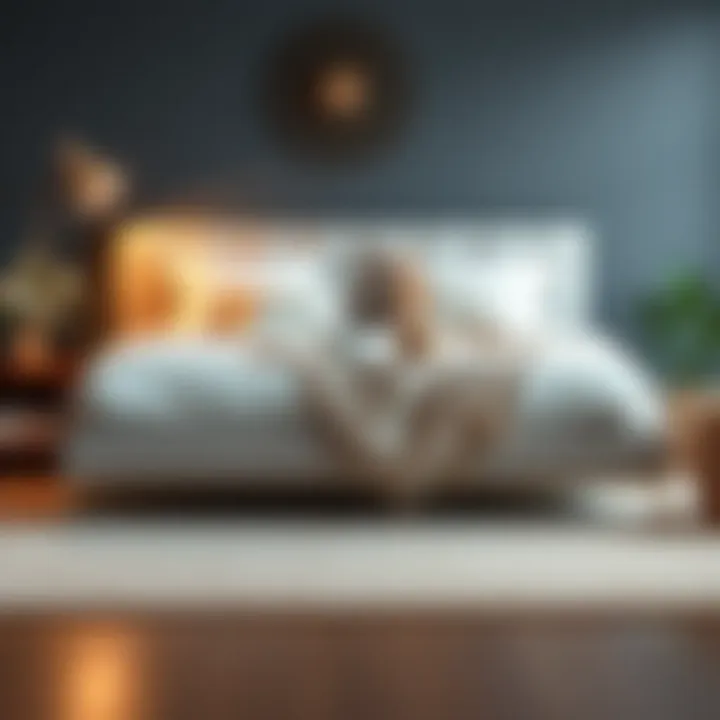 Cozy twin platform bed with decorative pillows and throws