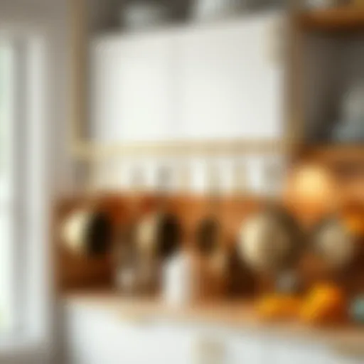 Elegant Kitchen Organization with Brass Hooks Stylish brass pot rack hooks showcasing kitchen organization